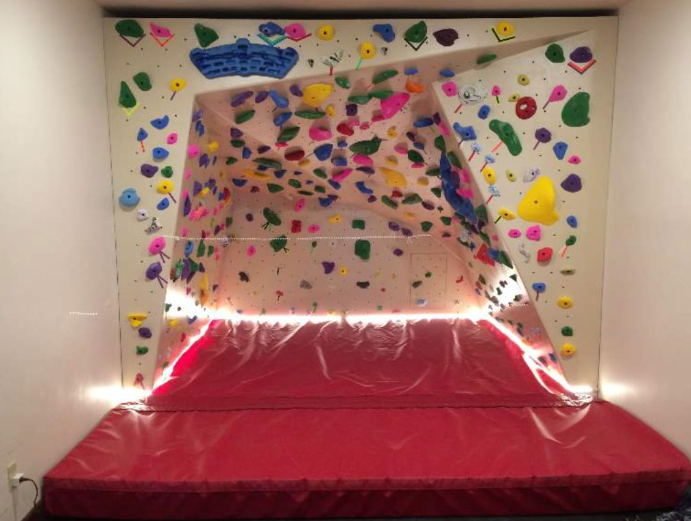 image of home climbing wall with good padded flooring