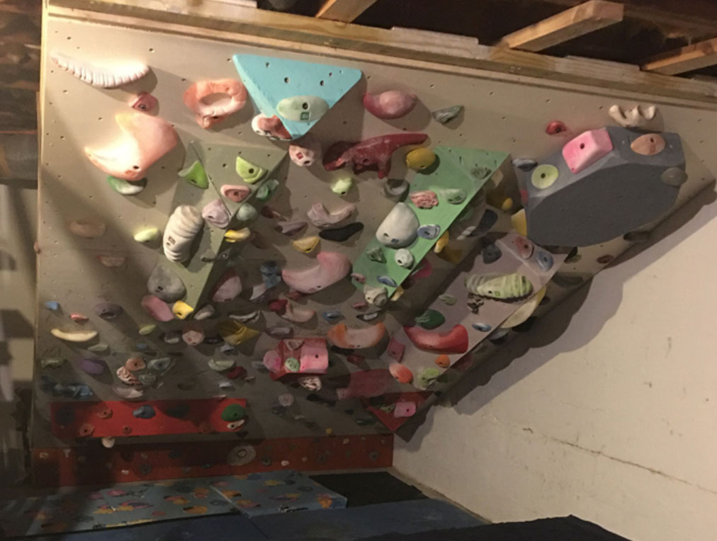 image of steep home climbing wall with volumes